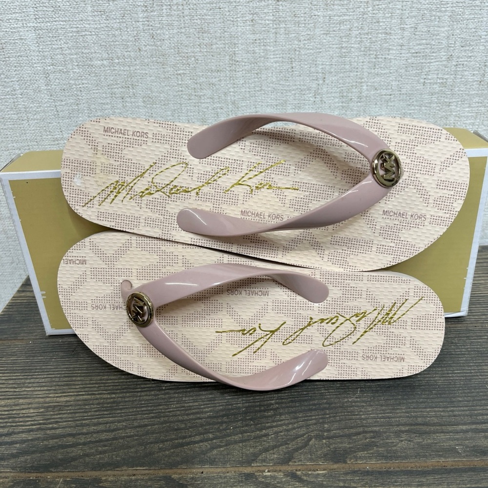 Michael Kors Pink Jelly Logo Flip Sandals
